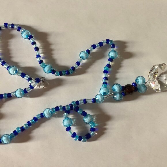 Handmade glass beads women's girl's necklace with hand beaded pendant 20" - Picture 5 of 11